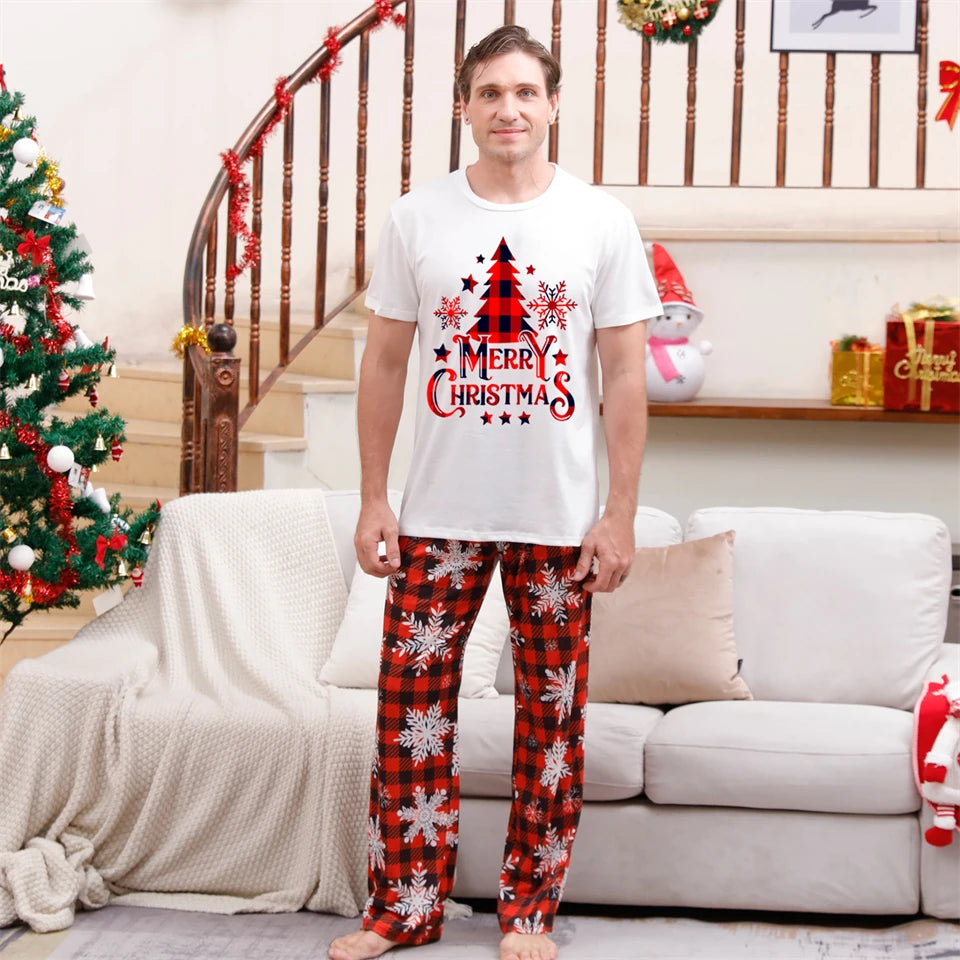 Family Matching Christmas Pajama Set – T-shirt & Plaid Pants