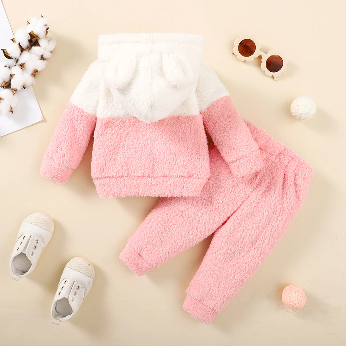 Warm Fluff Clothes Set for Baby Girls | Long Sleeve Hoodie & Pants