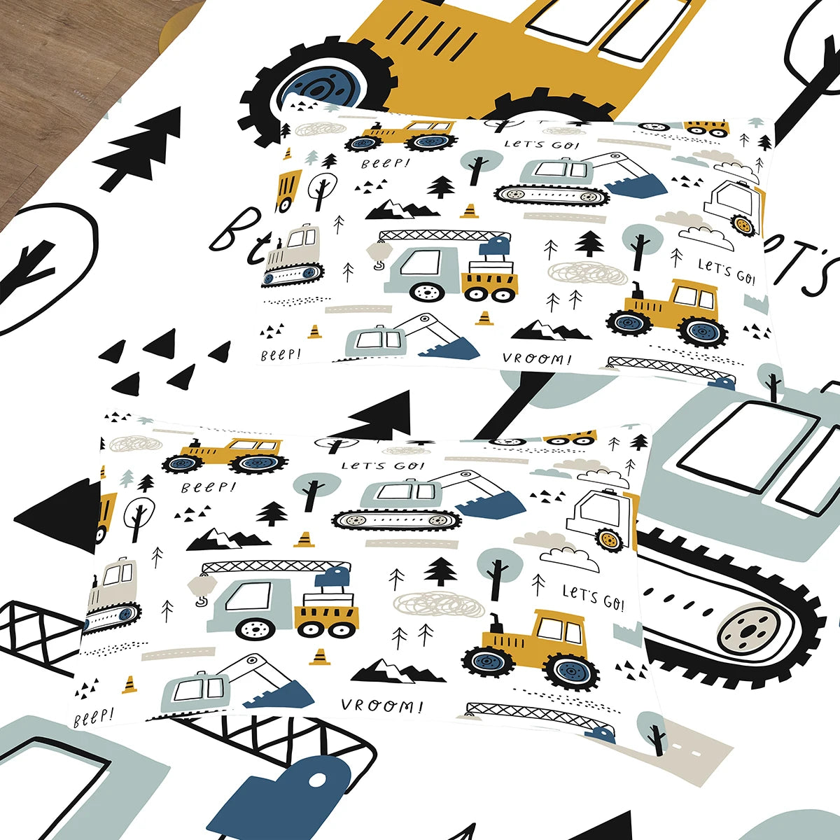 Cartoon Car Kids Comforter Set | Construction Trucks & Excavator Bedding