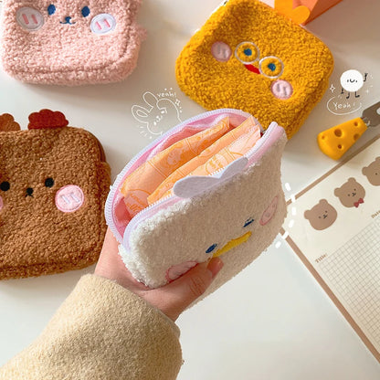 Cute Plush Portable Storage Bag for Pads, Makeup & Accessories