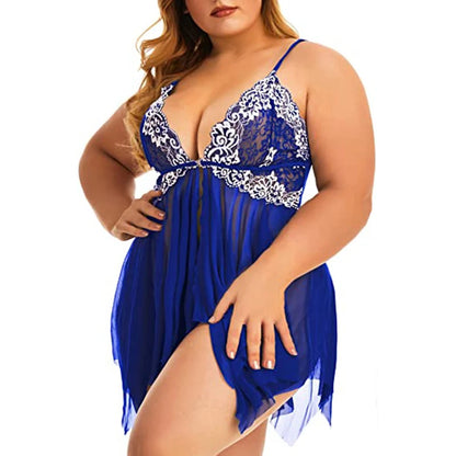 Plus Size Lace Babydoll Chemise Set for Women (S-5XL)