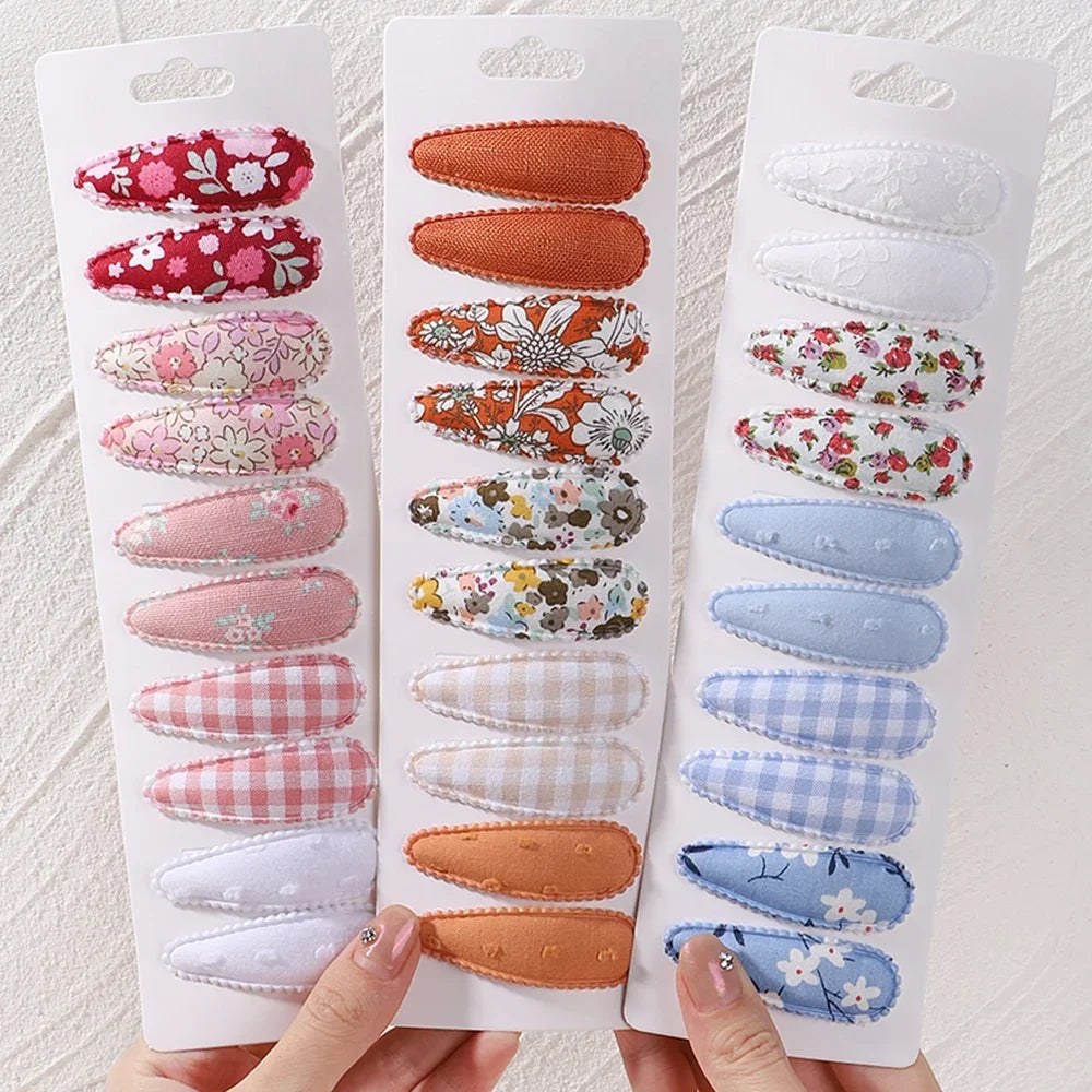 10 pcs/Set Newborn Print Cotton Alloy Hair Bow Snap Clips