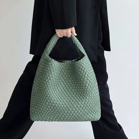 Handmade Woven Bag | Large Capacity PU Leather Totes | Fashionable Shoulder Bag