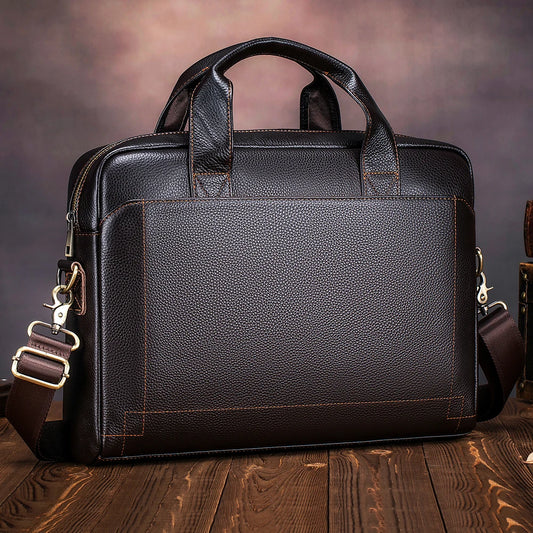 Men's Leather Briefcase - Top Layer Cowhide Laptop Bag