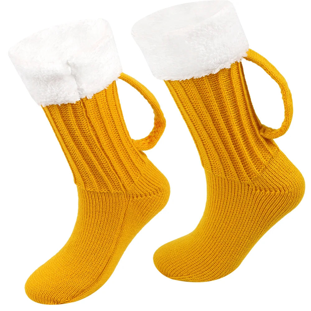 3D Beer Mug Knitted Socks - Thick, Warm & Cozy Winter Crew Socks