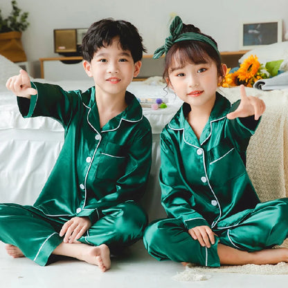 Children’s Silk Satin Pajamas Set | Autumn Sleepwear for Boys & Girls