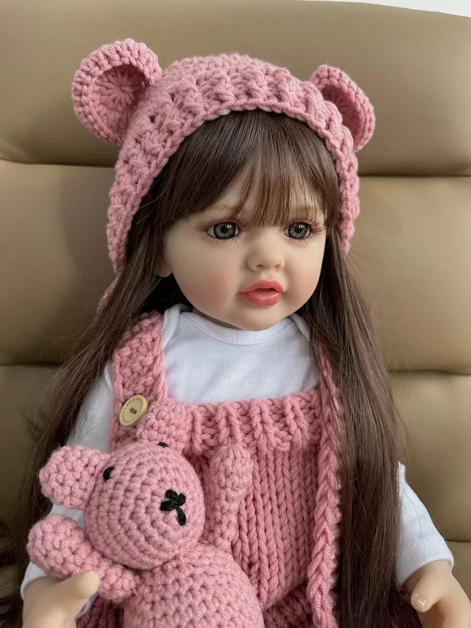 BZDOLL 55cm Reborn Baby Girl Doll with Brown Hair, 22inch