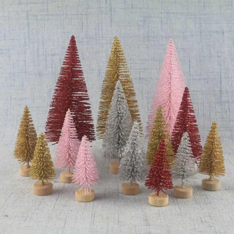 8 pcs Mini Christmas Trees - Glitter Fake Sisal Trees