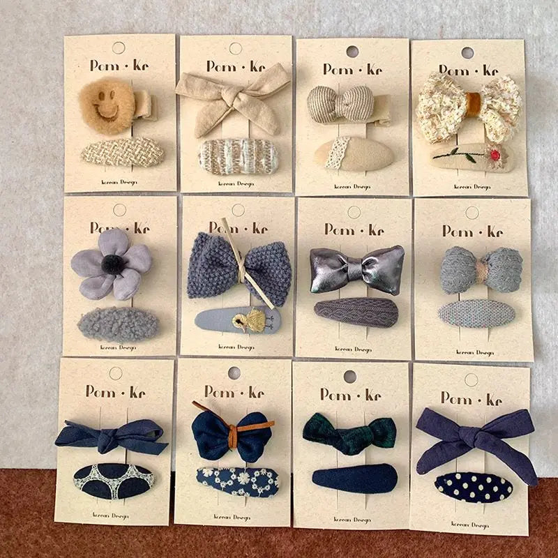 2PC Fashion Cotton Jeans Fabric Bow Hair Clips