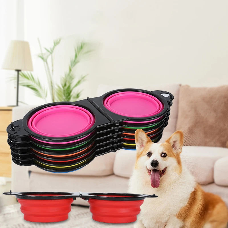 Foldable Portable Dog Bowl | 2-in-1 Silicone Food & Water Container