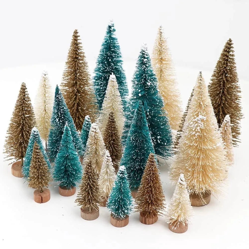 8 pcs Mini Christmas Trees - Glitter Fake Sisal Trees