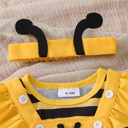 Baby Girl Long Sleeve Bee Suspender Skirt Dress