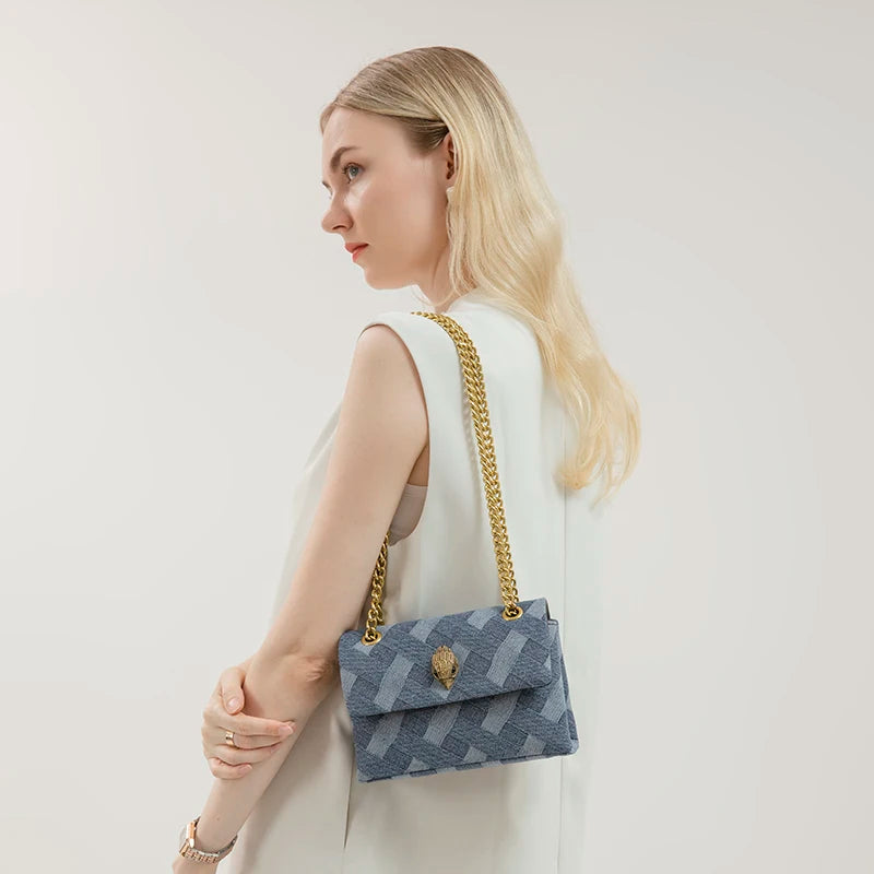 Luxury Denim Crossbody Bag with Eagle Head Design