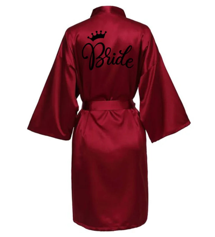 Team Bride Satin Robe with Black Letters