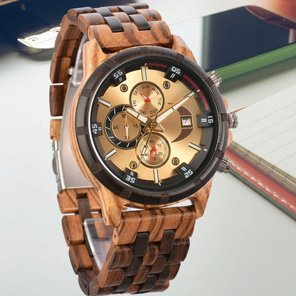 Stylish Men's Wooden Wrist Watch - Fashion Quartz Timepiece in Black Sandalwood