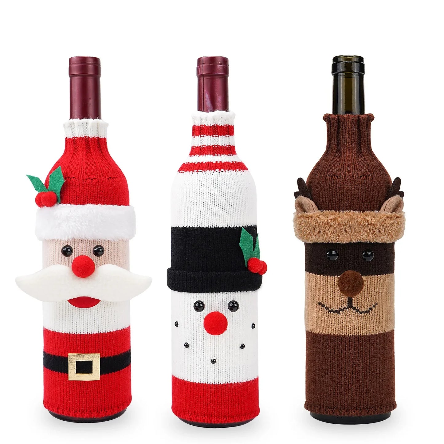 Christmas Santa Claus & Snowman Knitted Wine Bottle Cover