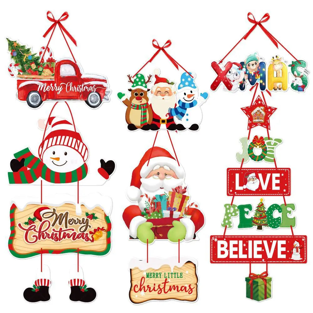 Christmas Porch Door Hanging Banner - Paper Door Decorative Flag for Christmas