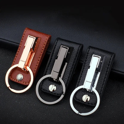 Top Grade Men's Leather Waist Hanging Anti-Lost Removable Belt Keychain