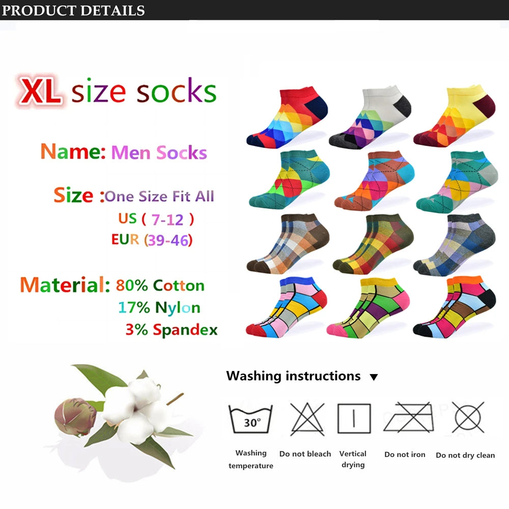 6 Pairs Men’s Colorful Casual Ankle Socks – Comfortable & Stylish