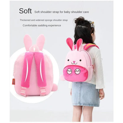 Cute Cartoon Animals Kids Backpack – Adjustable Straps, Plush & Breathable for Kindergarten