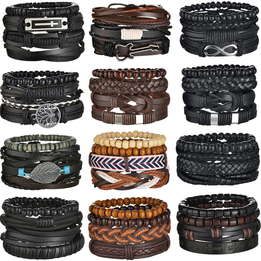 MeMolissa Braided Leather Bracelet Set for Men