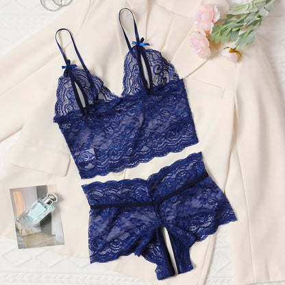 Blue Lace Bra Set for Women