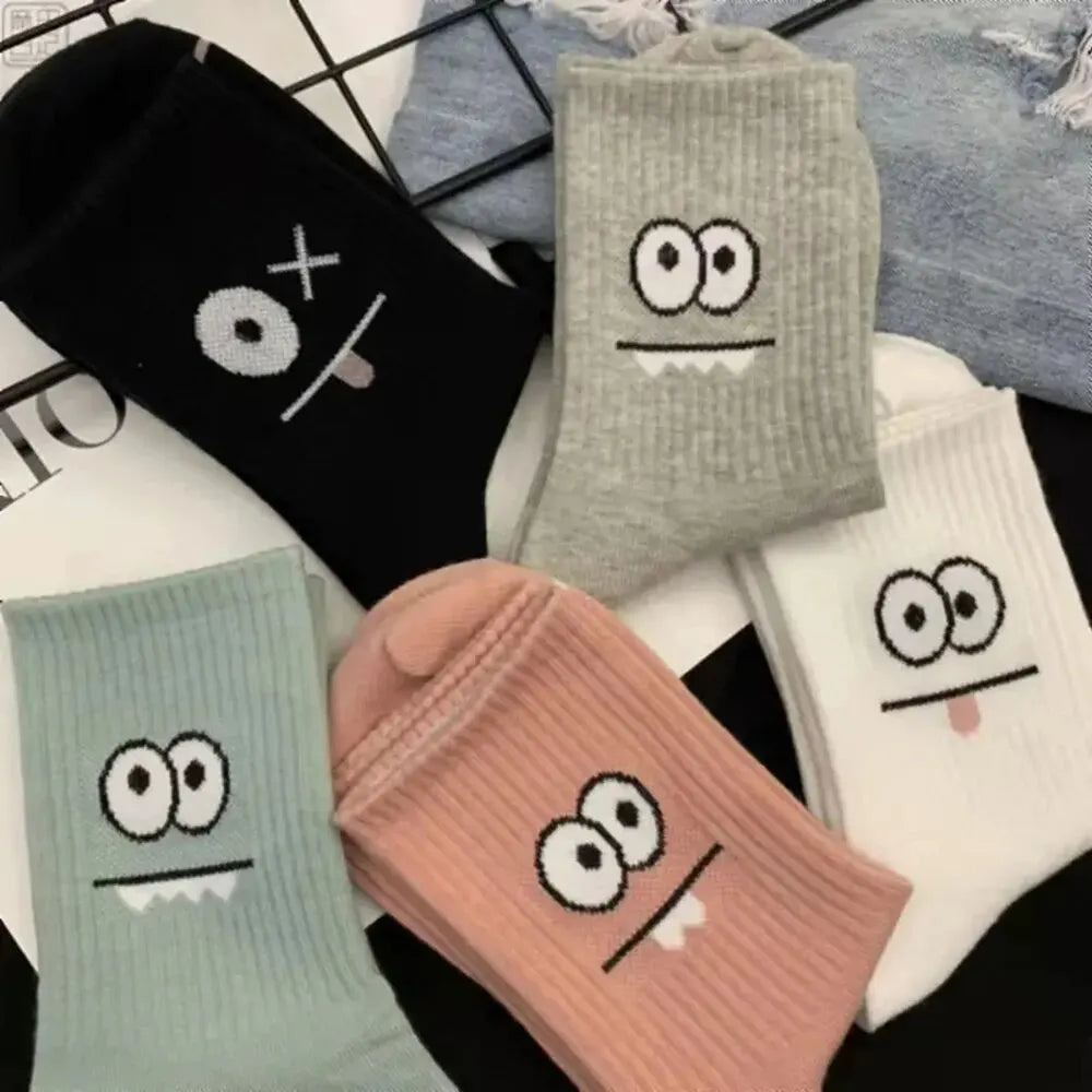 5 Pairs Cute Expression Printed Ankle Socks