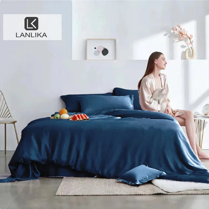 Lanlika Noble Dark Blue 100% Silk Bedding Set | Luxury Duvet Cover