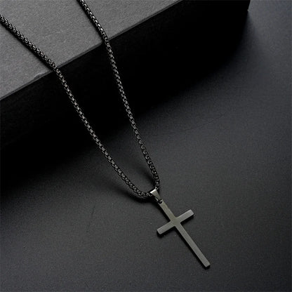 Black Titanium Steel Cross Pendant Necklace – Unisex Minimalist Choker with Box Chain