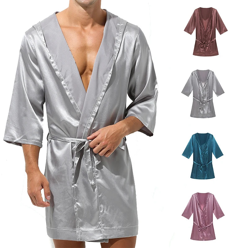 Summer Luxury Bathrobe for Men – Solid Silk Pajamas