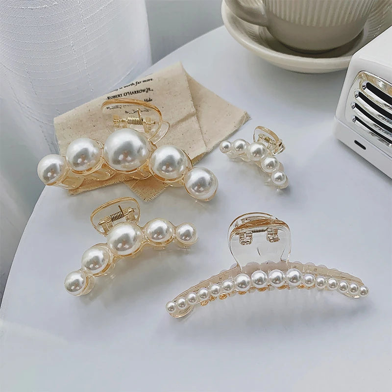 Simulated Pearl Hair Claws | Korean Acrylic Hair Clips for Women & Girls