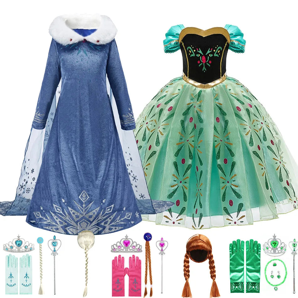 Children's Elsa & Anna Costume | Elegant Snow Queen Dress for Kids