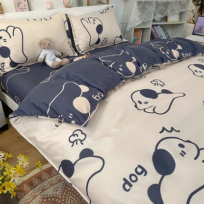 Dog Printed Bed Set | Floral Duvet Cover & Pillowcase in Various Sizes