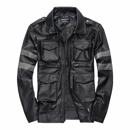 High-End Slim-Fit Lyon Leather Jacket with Three-Dimensional Pockets