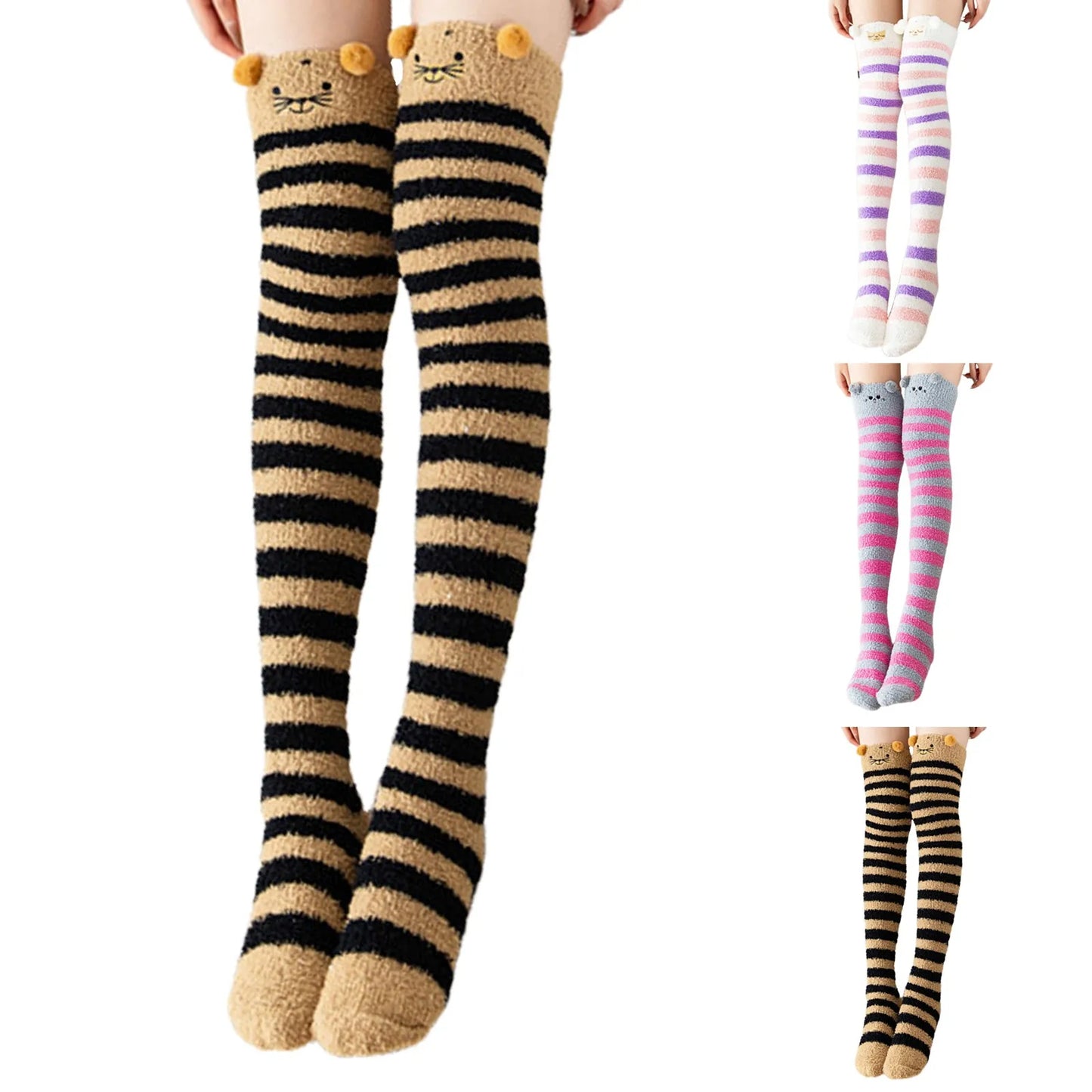 Fuzzy Over Knee Cartoon Thigh High Home Socks