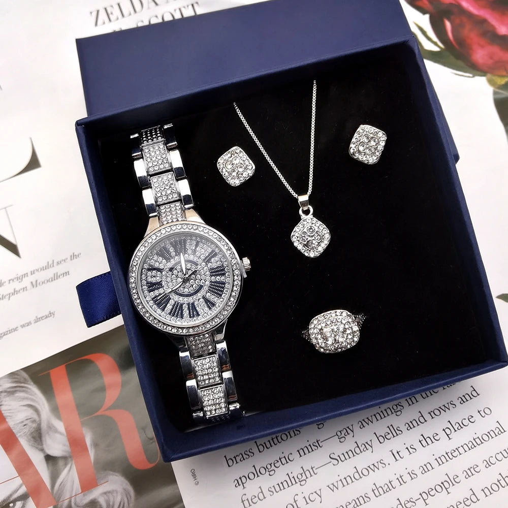 Luxury Women's Watch & Jewelry Set - Rhinestone Diamond Gift