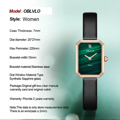 OBLVLO Women’s Quartz Watch - Rose Gold Case with Malachite Dial