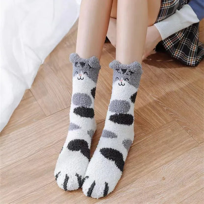 5 Pairs Coral Fleece Socks – Cozy Cartoon Patterned