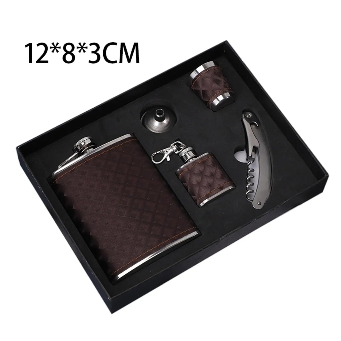 Leather Covered Hip Flask Set for Men - Includes Cup, Funnel, and Opener