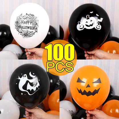 10-100pcs Halloween Black Orange Pumpkin Spider Skeleton Balloons for Party Decor