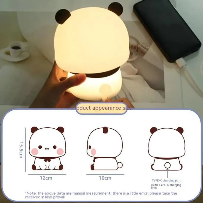 Kawaii Bear Panda LED Night Light Cute Cartoon Bedroom Lamp