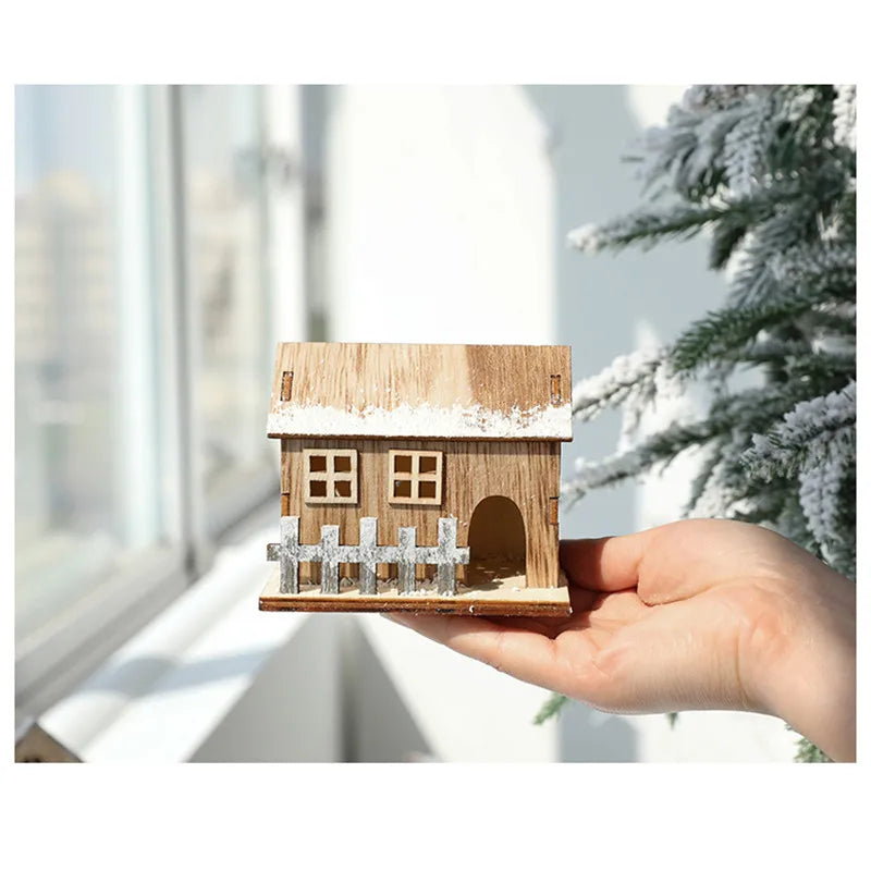 Christmas LED Light Wooden House - Luminous Cabin Table Ornament & Night Lamp