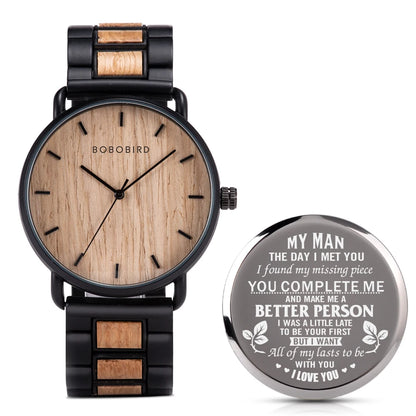 BOBO BIRD Men's Engraved Wooden Watch – Customizable Gift with Box