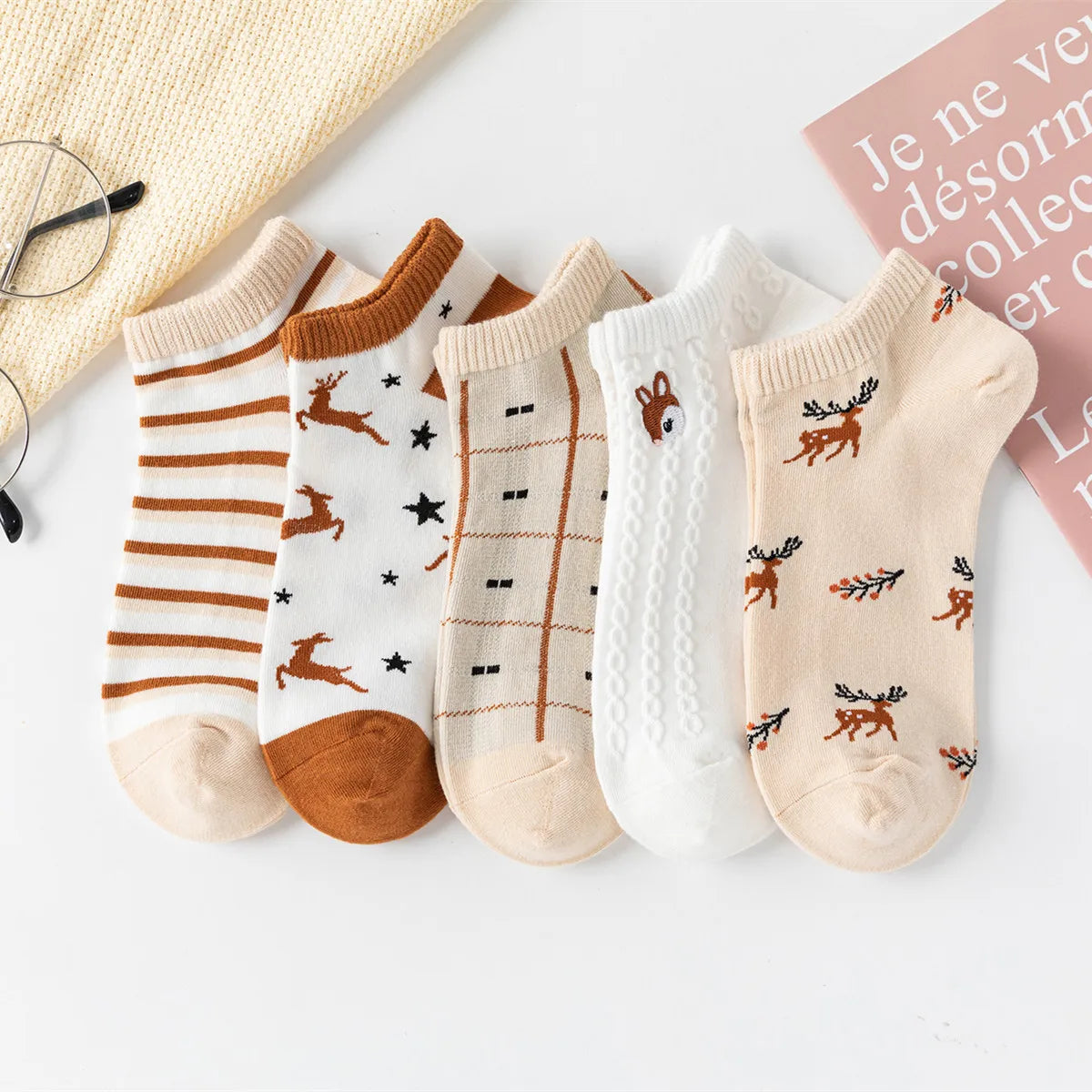 Cute Ankle Low-Cut Socks for Women (5 pairs)