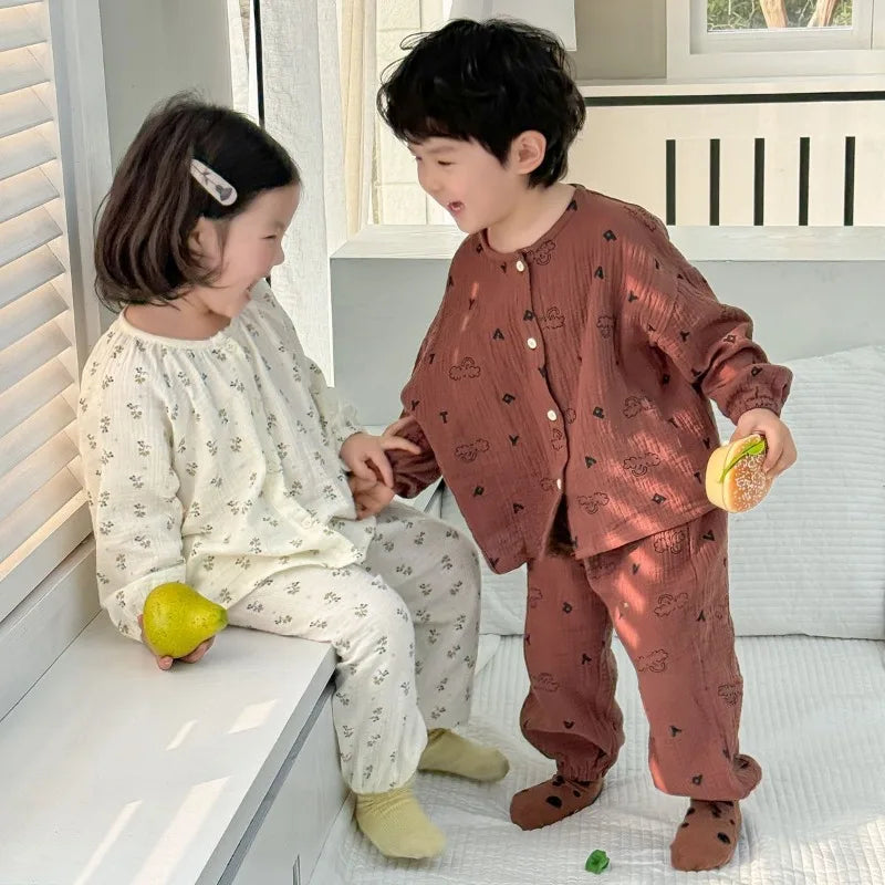 Autumn Kids Pajama Sets - Yarn Cotton Long Sleeve & Trousers