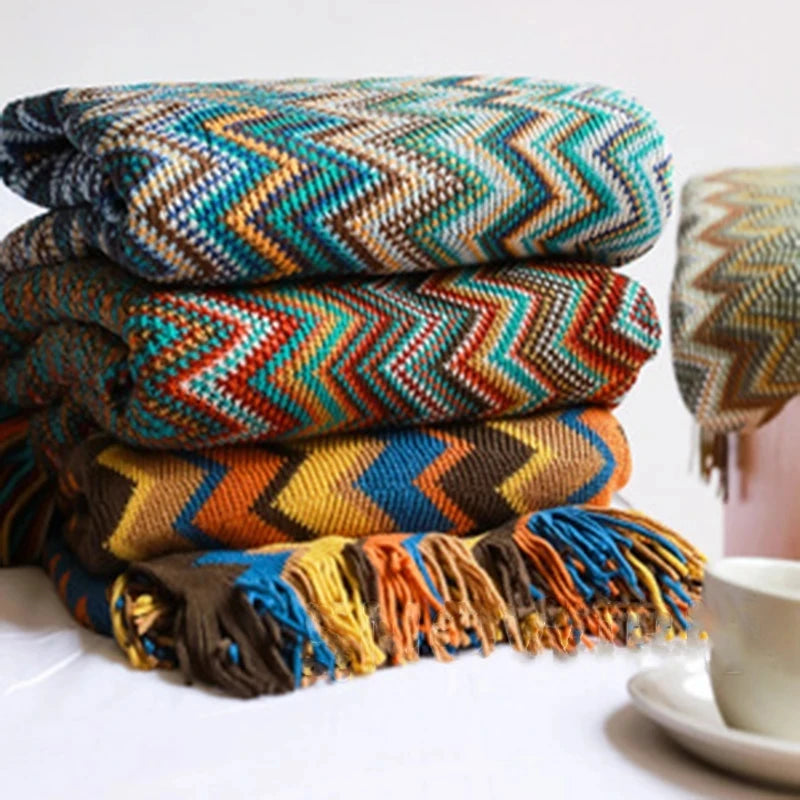 Boho Aztec Plaid Blanket | Geometry Ethnic Throw & Tapestry