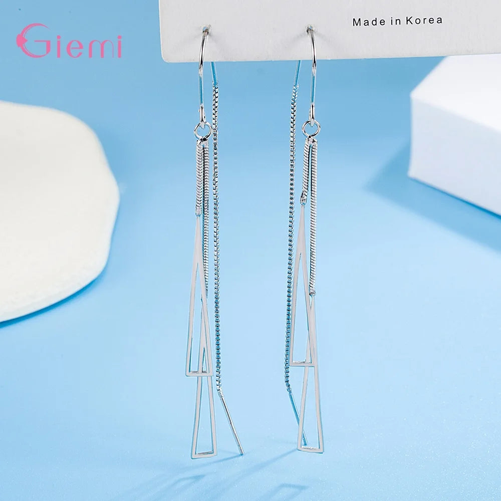 925 Sterling Silver Geometric Tassel Earrings