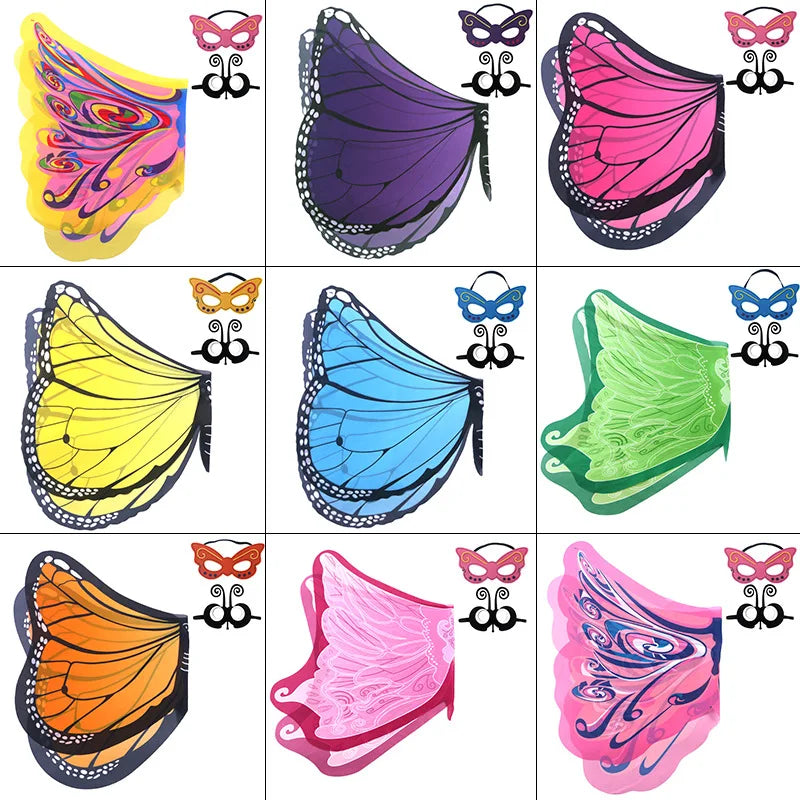 Kids Butterfly Wings Costume | Fairy Shawl & Pixie Mask Set