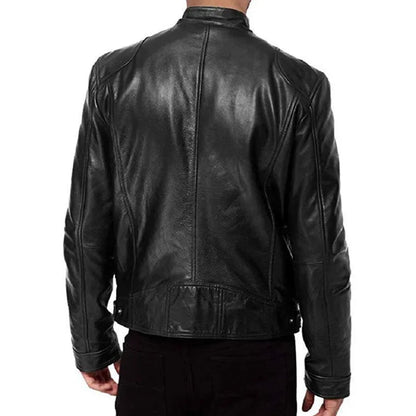 Men's Vintage Leather Motorcycle Jacket – Stand Collar