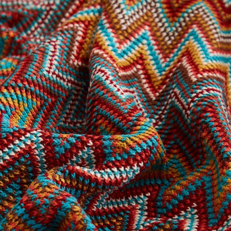 Boho Aztec Plaid Blanket | Geometry Ethnic Throw & Tapestry